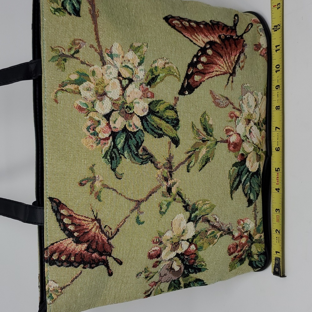 Butterfly Tapestry Bag Vintage Zip Top Inside Pockets Green NWOT - Picture 3 of 9